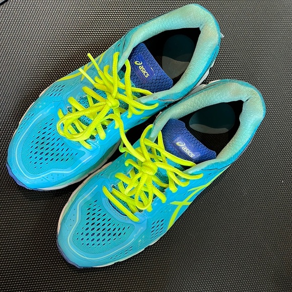 ASICS Gel Kayano 22 Running Shoe Blue Yellow Size 9 - Picture 4 of 10